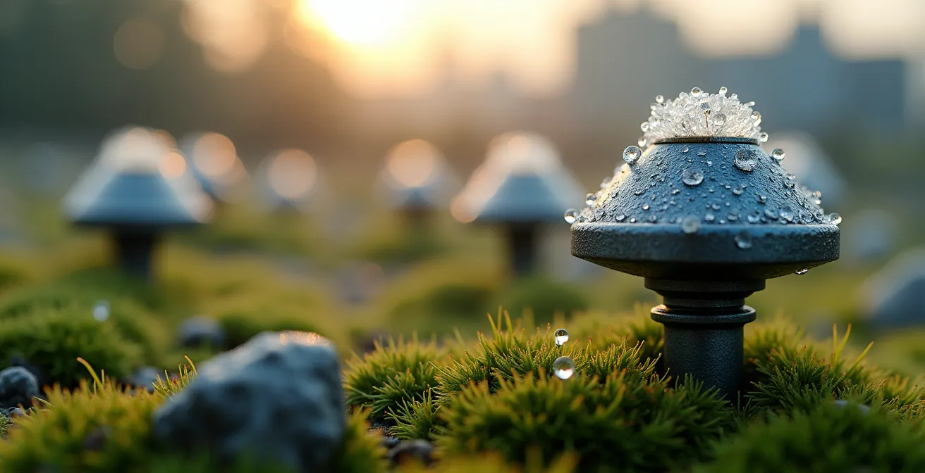 Station de surveillance environnementale automatisée avec capteurs IoT dans un paysage industriel canadien