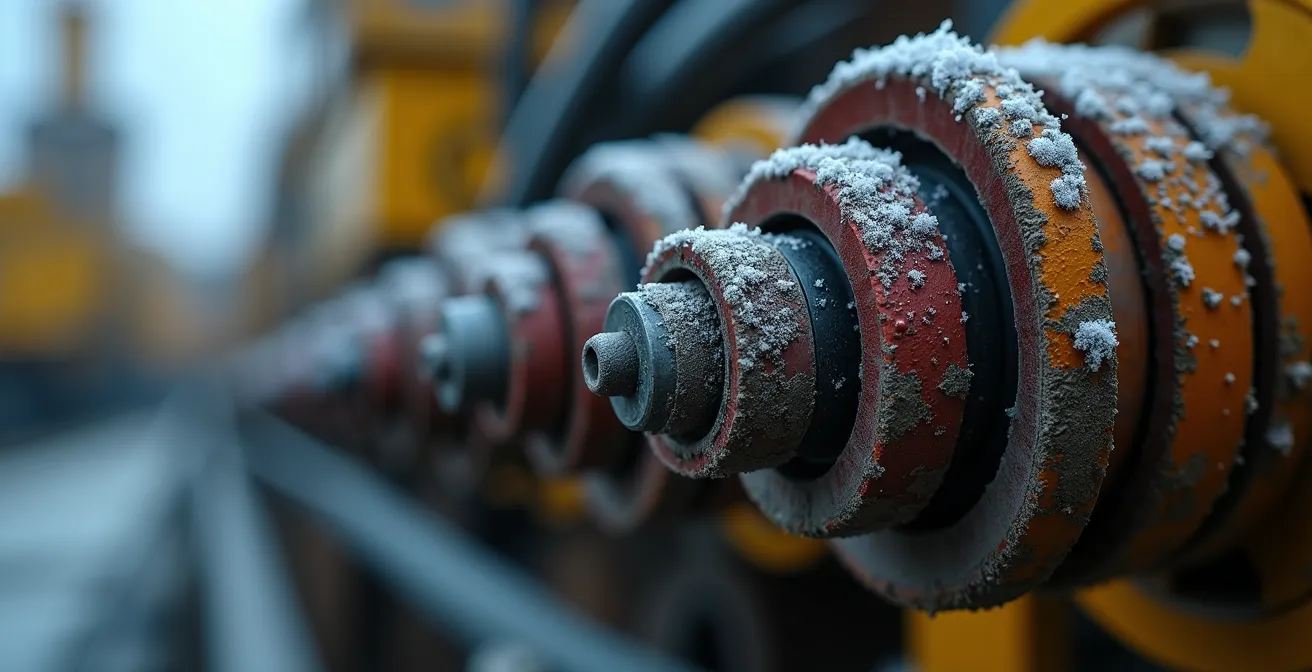 Vue détaillée macro des équipements énergétiques d'un appareil de forage canadien