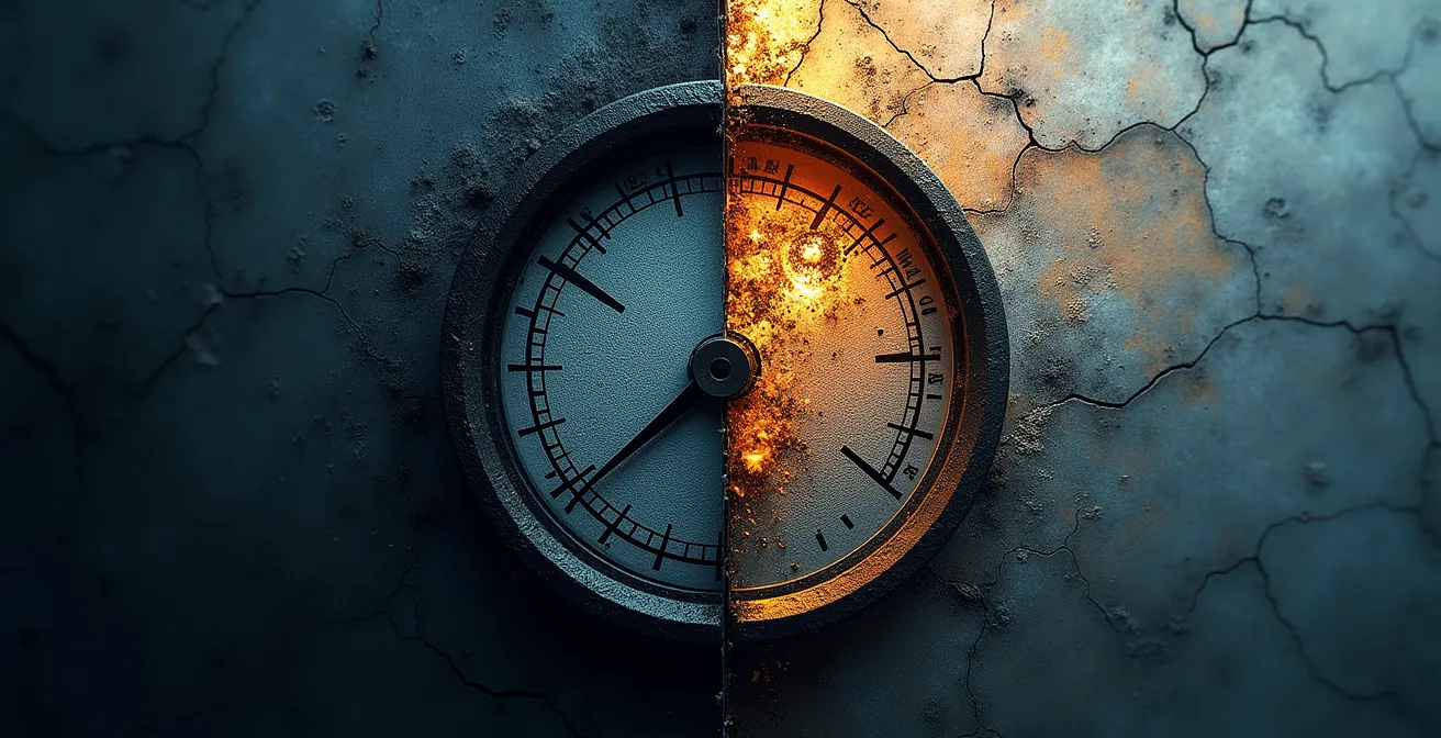 Représentation symbolique de l'équilibre critique entre sous-pression et sur-pression dans un puits de forage