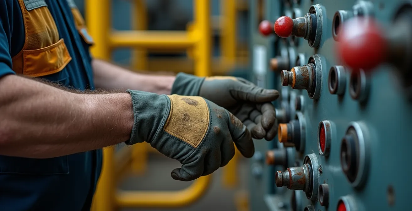 Foreur expérimenté transmettant son savoir à un apprenti sur une plateforme de forage