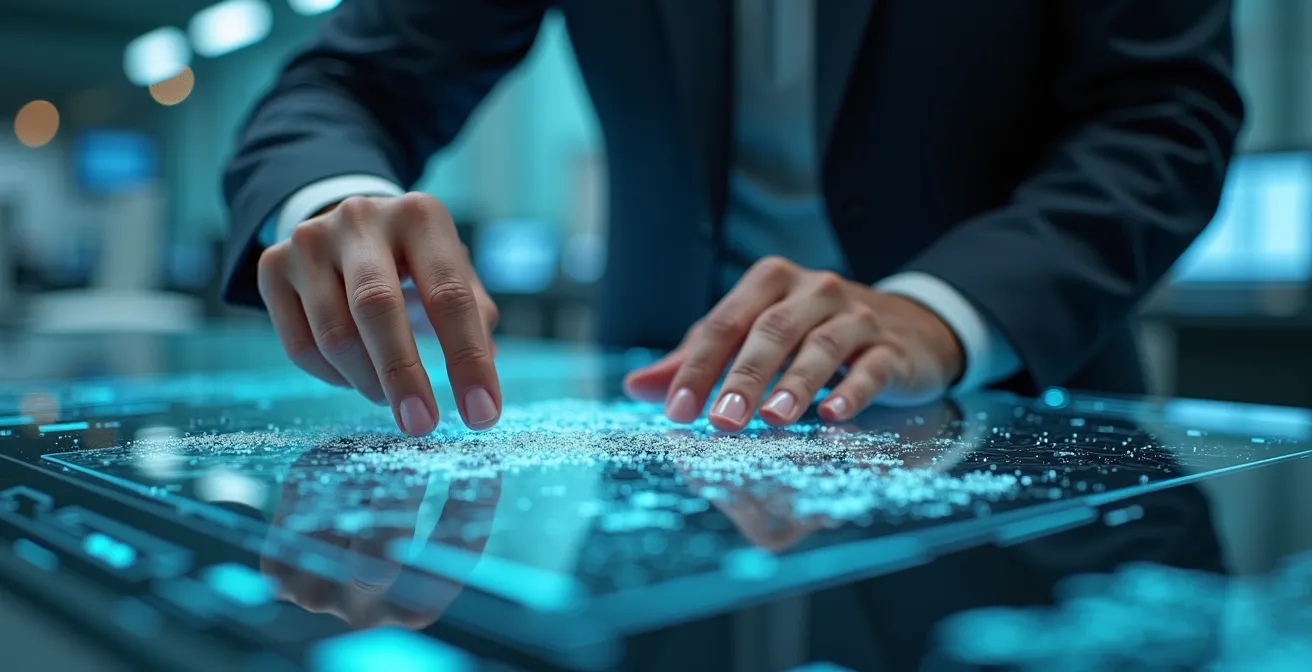 Centre de contrôle moderne avec écrans montrant l'intégration de données environnementales multiples