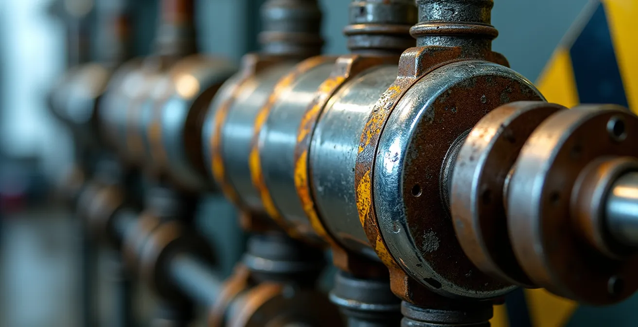 Gros plan sur les systèmes hydrauliques et mécaniques d'un appareil de forage avec détails techniques visibles