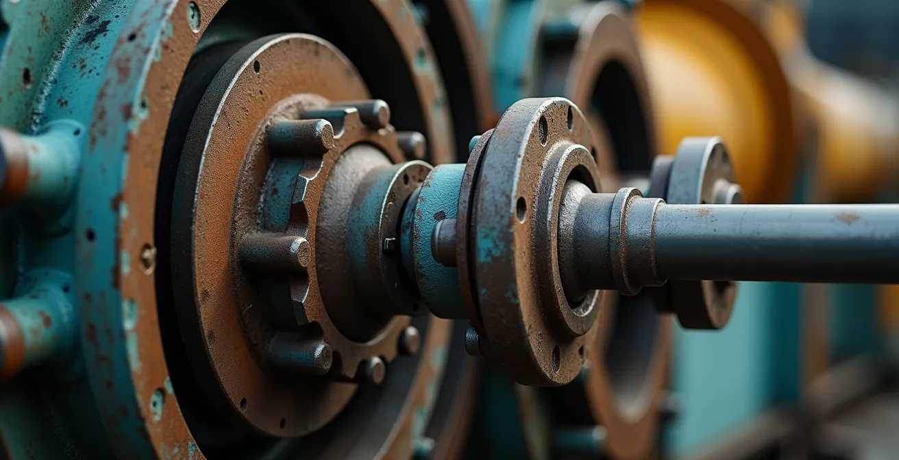 Vue macro détaillée d'une vanne de sectionnement industrielle sur pipeline avec textures métalliques